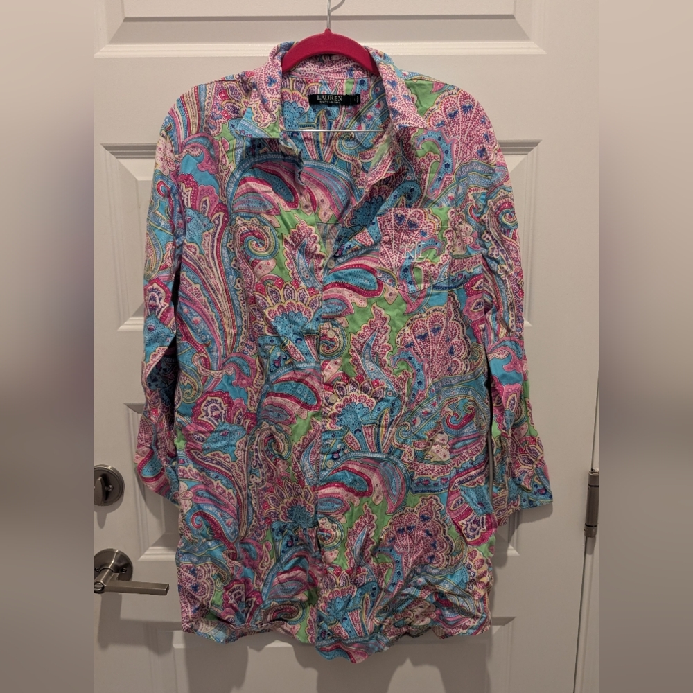 Lauren Ralph Lauren Paisley Button-Up Shirt - Pink, Blue & Green